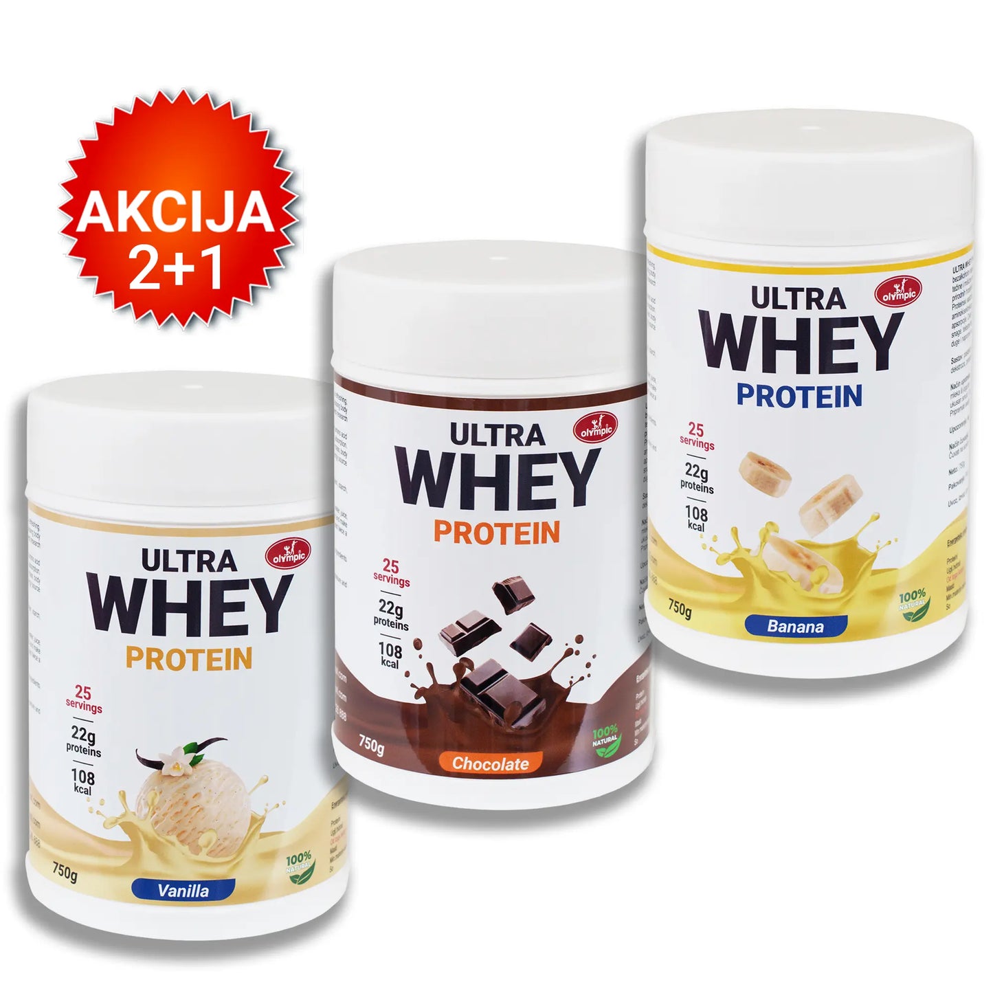 Olympic Protein Ultra Whey 100%, 750g, Vanila, Čokolada + Banana GRATIS